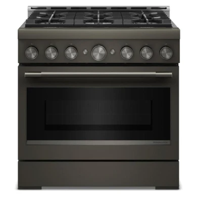 Cuisinière au gaz de style commercial à 6 brûleurs avec mode de friture à air sans préchauffage KitchenAid® de 36 po KFGS936SBE