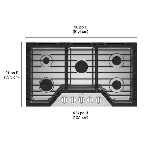 Whirlpool® Table de cuisson au gaz avec grilles en fonte à charnière EZ-2-Lift™, 36 po WCGK5036PS