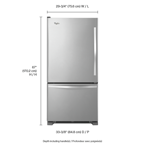 Réfrigérateur à congélateur inférieur Whirlpool 19 pi cu WRB329LFBM