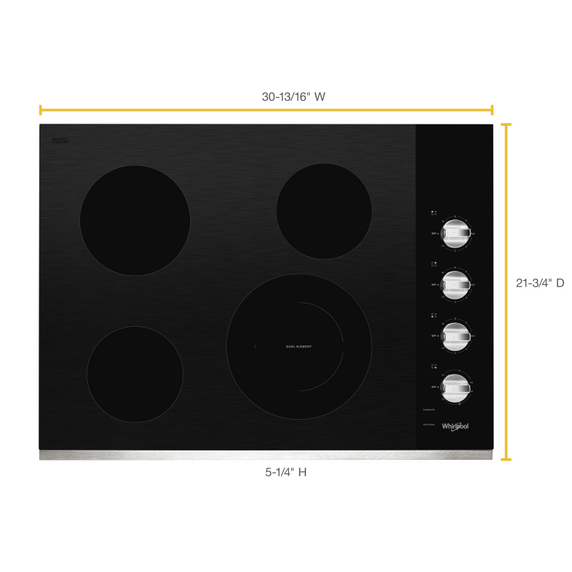 Table de cuisson électrique en vitrocéramique avec élément radiant double - 30 po Whirlpool® WCE55US0HS