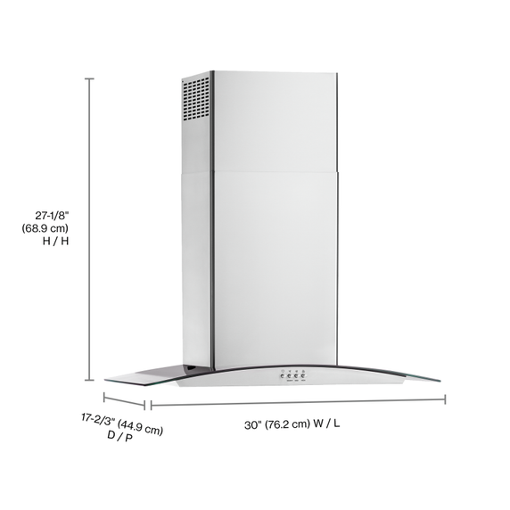 Hotte de cuisinière murale incurvée en verre - 30 po Whirlpool® WVW51UC0LS