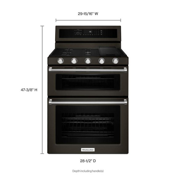Kitchenaid® Cuisinière au gaz à four double à convection et 5 brûleurs - 30 po KFGD500EBS