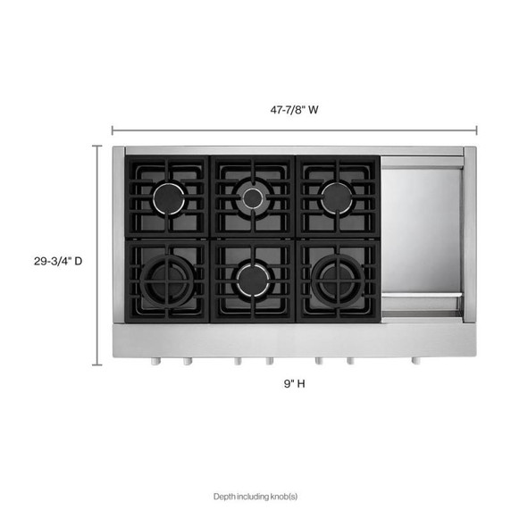 Kitchenaid® Table de cuisson commerciale au gaz avec 6 brûleurs et plaque chauffante - 48 po KCGC558JSS