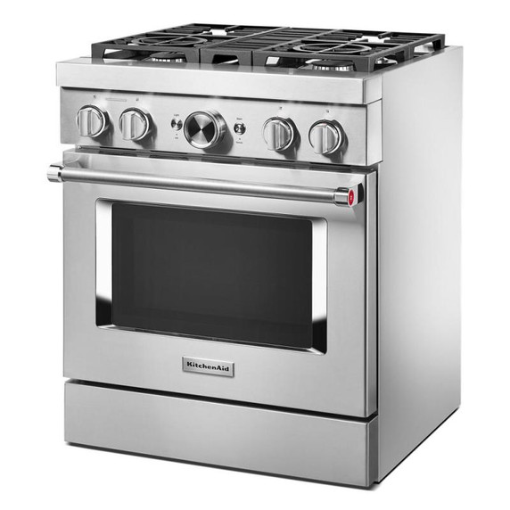 Kitchenaid® Cuisinière commerciale intelligente bicombustible avec 4 brûleurs - 30 po KFDC500JSS