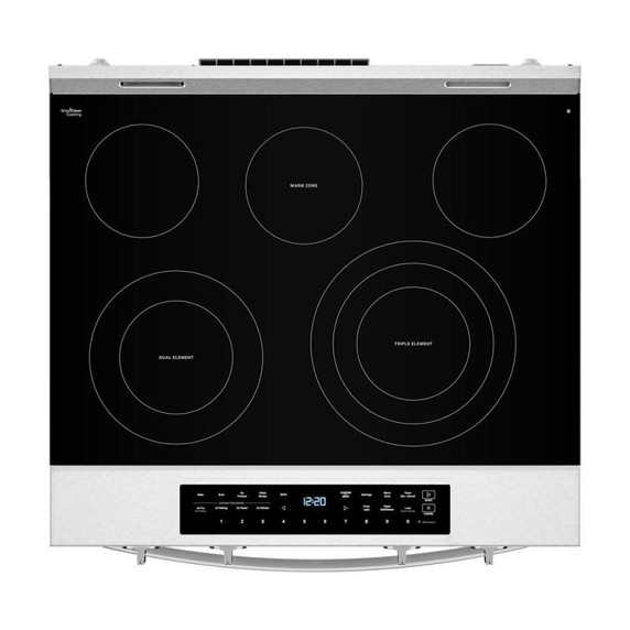 Whirlpool® Cuisinière électrique inteligente à commandes frontales de 30 pouces avec technologie de cuisson à air, revêtement WipeClean™, vapeur/auto-nettoyage, préchauffage à grande vitesse et capacité de 5.3 pi cu YWSES7530RZ