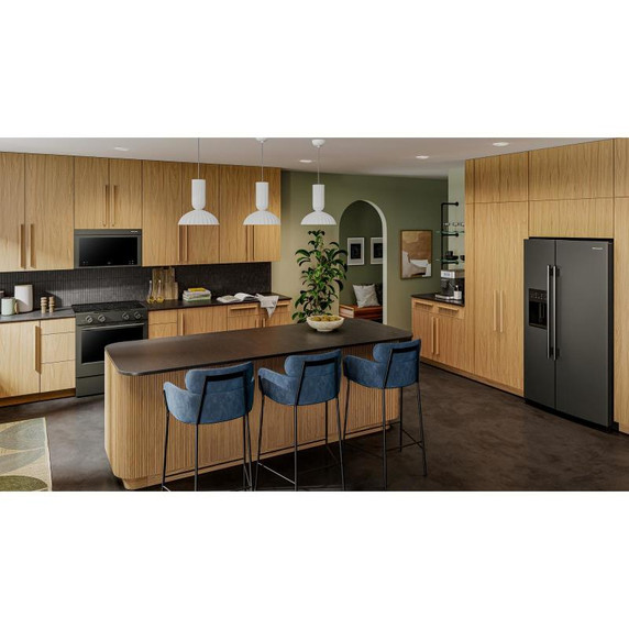 Kitchenaid® Réfrigérateur côte à côte à profondeur de comptoir, avec distributeur d’eau et de glaçons extérieur et fini noir minerai - 20.8 pi cu KRSC536RBE