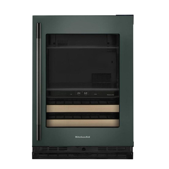 Kitchenaid® Centre de rafraîchissements avec porte en verre et porte-bouteilles à devant en bois - 24 po KUBR524SJP