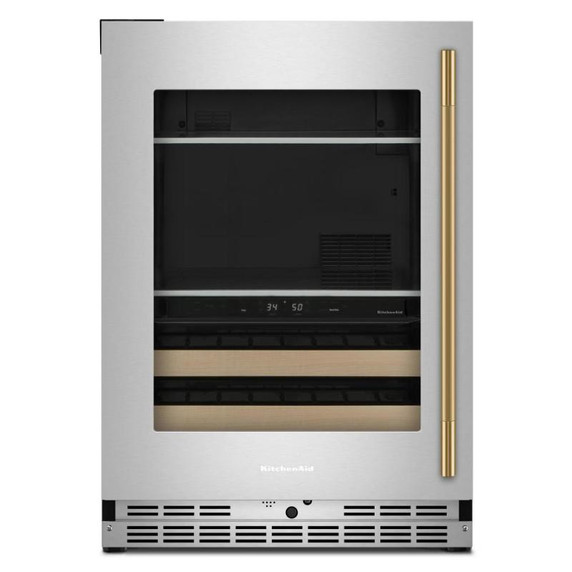 Kitchenaid® Centre de rafraîchissements avec porte en verre et porte-bouteilles à devant en bois - 24 po KUBL524SPS