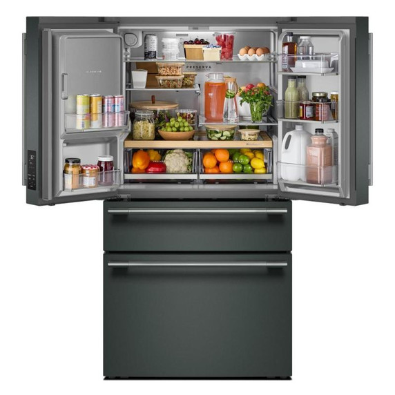 Kitchenaid® Réfrigérateur à portes françaises avec distributeur d’eau et de glaçons extérieur et tiroir réfrigéré pleine largeur FreshChill™ - 29 pi cu KRMF436SJP