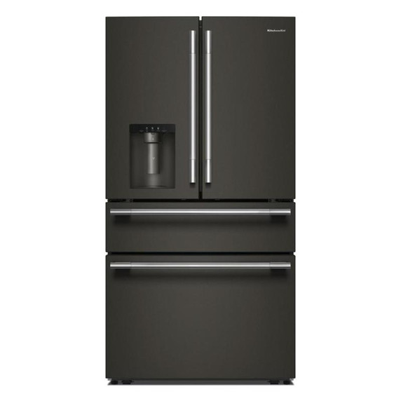 Kitchenaid® Réfrigérateur à portes françaises avec distributeur d’eau et de glaçons extérieur et tiroir réfrigéré pleine largeur FreshChill™ - 29 pi cu KRMF436SBE