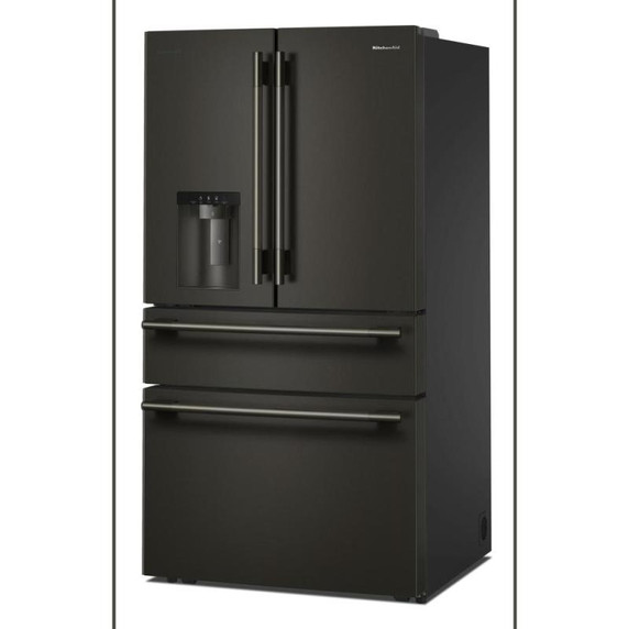 Kitchenaid® Réfrigérateur à portes françaises avec distributeur d’eau et de glaçons extérieur et tiroir réfrigéré pleine largeur FreshChill™ - 29 pi cu KRMF436SBE