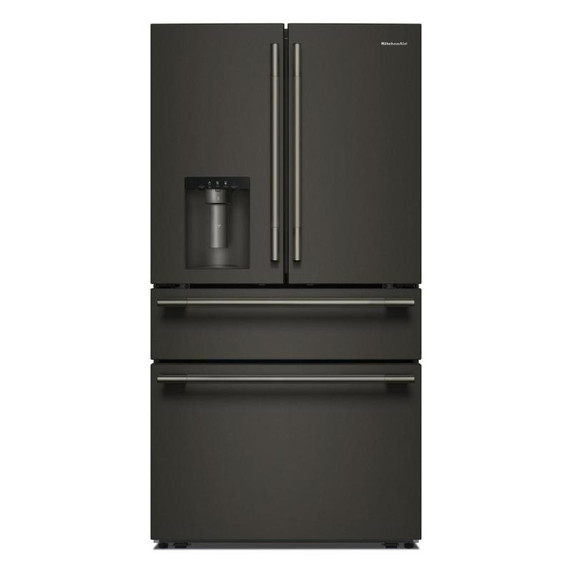 Kitchenaid® Réfrigérateur à portes françaises avec distributeur d’eau et de glaçons extérieur et tiroir réfrigéré pleine largeur FreshChill™ - 29 pi cu KRMF436SBE