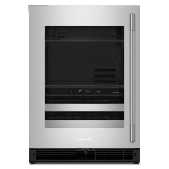 Kitchenaid® Centre de rafraîchissements avec porte en verre et porte-bouteilles à devant en métal - 24 po KUBL524SSB