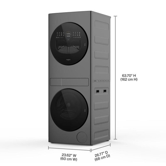 Whirlpool® Tour de lavage compacte certifiée ENERGY STAR® à pompe de chaleur de 24 po avec laveuse de 3,2 pi cu C.E.I. et sécheuse électrique de 4,3 pi cu YWFH5424SJ