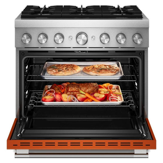 Kitchenaid® Cuisinière bicombustible de style commercial à 6 brûleurs avec mode de friture à air sans préchauffage de 36 po KFDS936SSC