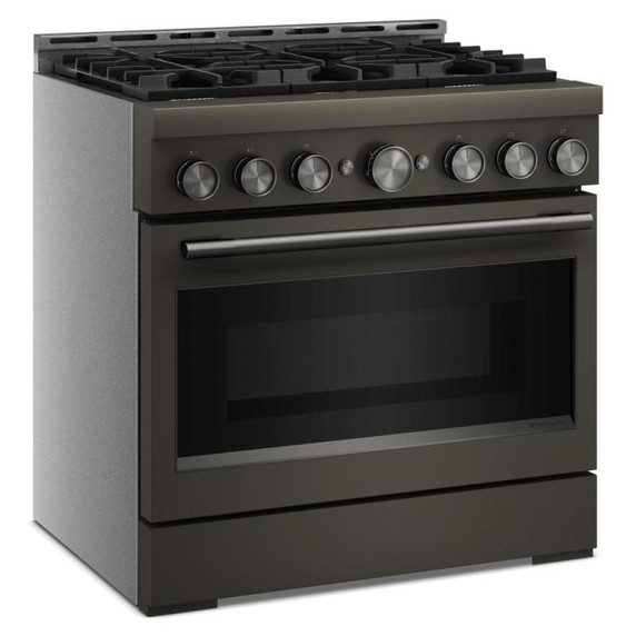 Cuisinière au gaz de style commercial à 6 brûleurs avec mode de friture à air sans préchauffage KitchenAid® de 36 po KFGS936SBE