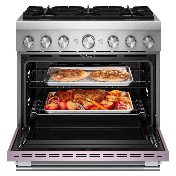Kitchenaid® Cuisinière bicombustible de style commercial à 6 brûleurs avec mode de friture à air sans préchauffage de 36 po KFDS936SWF