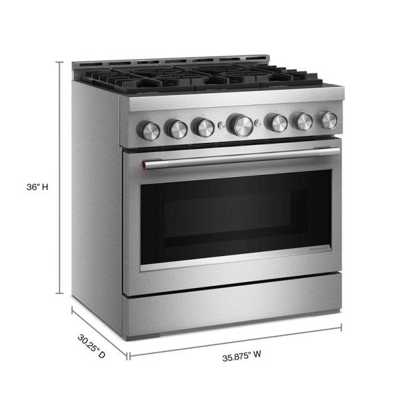 Cuisinière au gaz de style commercial à 6 brûleurs avec mode de friture à air sans préchauffage KitchenAid® de 36 po KFGS936SSS