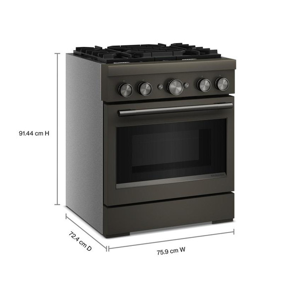 Cuisinière bicombustible de style commercial à 4 brûleurs avec mode de friture à air sans préchauffage KitchenAid® de 30 po KFDS930SBE