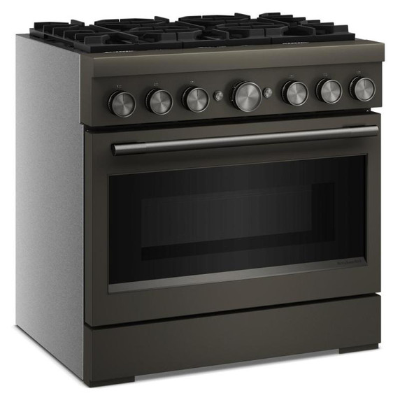 Cuisinière bicombustible de style commercial à 6 brûleurs avec mode de friture à air sans préchauffage KitchenAid® de 36 po KFDS936SBE