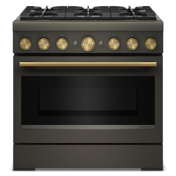 Cuisinière bicombustible de style commercial à 6 brûleurs avec mode de friture à air sans préchauffage KitchenAid® de 36 po KFDS936SBE