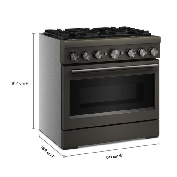 Cuisinière bicombustible de style commercial à 6 brûleurs avec mode de friture à air sans préchauffage KitchenAid® de 36 po KFDS936SBE
