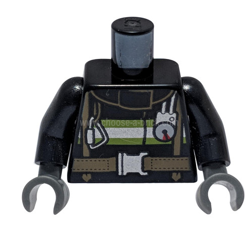 Black Torso Fire Reflective Stripes with Utility Belt and Fire Badge on Back Pattern - Black Arms - Dark Bluish Gray Hands
