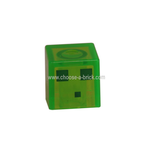 Trans-Bright Groene Minifig, Hoofd Gewijzigde Kubus met 3 Donkergroene Vierkanten Patroon Minecraft Slijm