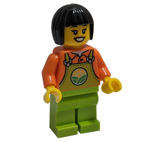  Farmer - Female, Lime Overalls over Orange Shirt, Lime Legs, Black Short Hair