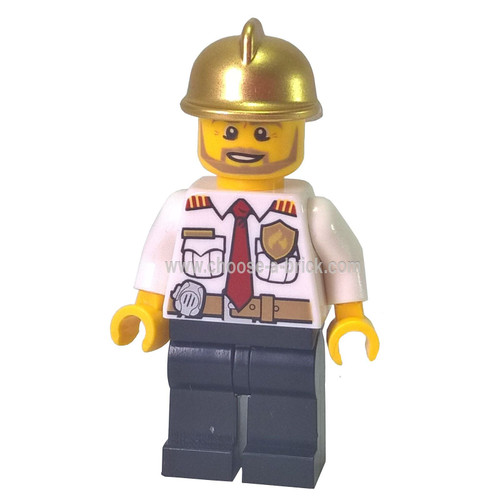 Brandweercommandant - Wit overhemd met das en riem Zwarte benen Gouden brandweerhelm