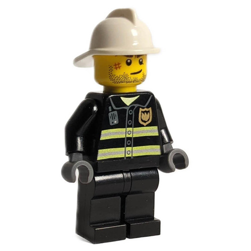 Brandweerman Minifiguur - Witte Helm en Scheve Glimlach met Litteken - cty0531