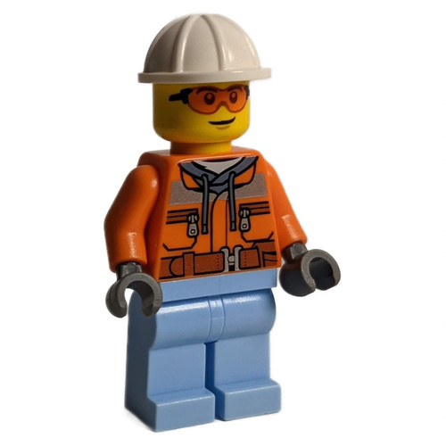 Construction Worker - Male, Orange Safety Jacket, Reflective Stripe, Sand Blue Hoodie, Bright Light