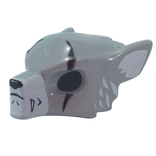 Lichtblauwgrijze Wolfmasker met Slagtanden, Littekens en Witte Oren Patroon