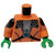Torso-jumpsuit met parel donkergrijs pantserpatroon / oranje armen met zwarte korte mouw, strook
