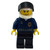 Politie - Wereldstadagent, donkerblauw shirt met badge en radio, zwarte benen, witte helm, zwart vizier