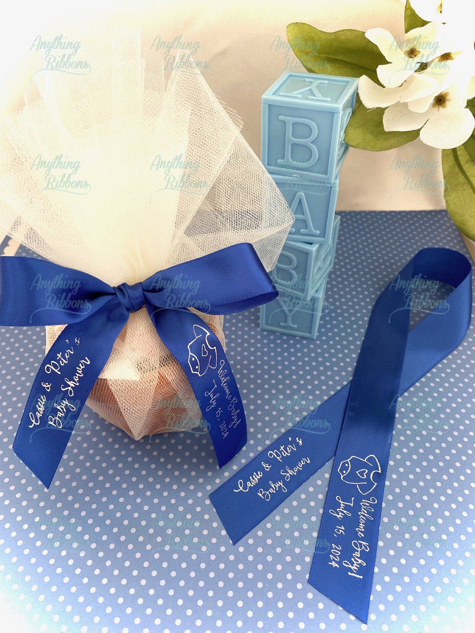 Welcome Baby Shower favor ribbon Custom 7/8 inch Satin Favor Ribbon