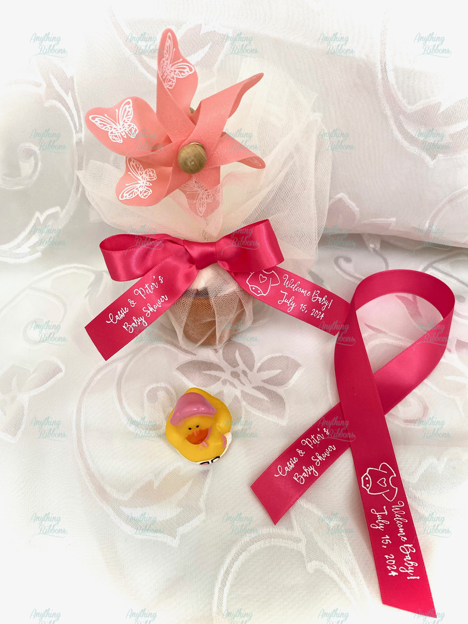 Welcome Baby Shower favor ribbon Custom 7/8 inch Satin Favor Ribbon
