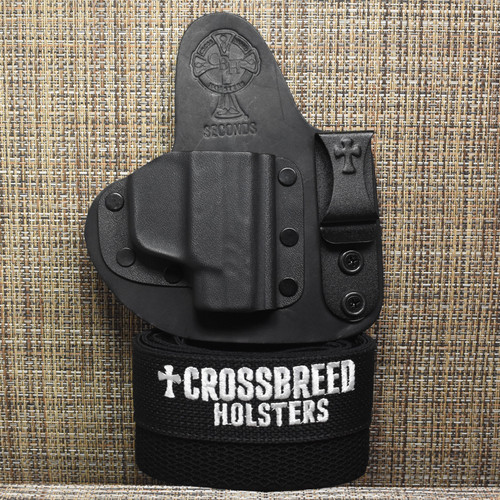 22777 CrossBreed® Mini Appendix Carry for RUGER LCP II / LCP MAX . Right Hand . Black Cow . Optic . LIBERTY BAND