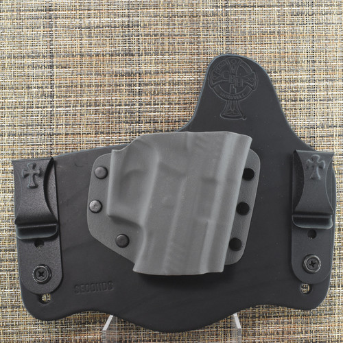 25538 CrossBreed® SuperTuck for SIG P228/P229 with RAIL . Right Hand . Black Cow . Combat Cut . Sniper Grey Pocket