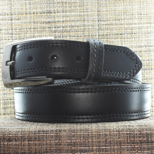 CB3744 CrossBreed® Executive Black Belt . 37 x 1.5 .  Double Stitched Black Thread . Gloss Buckle