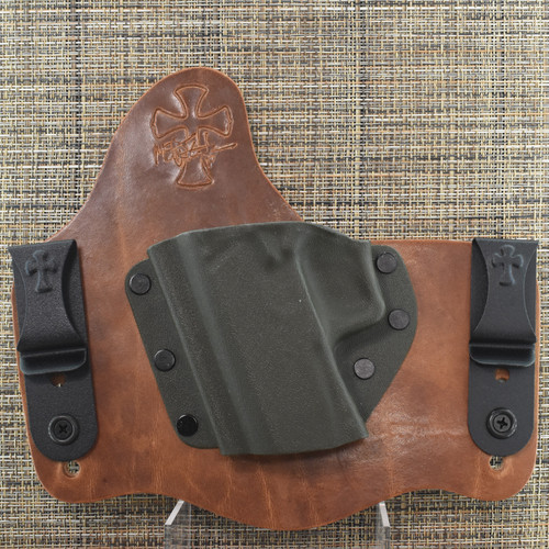 26028 CrossBreed® SuperTuck for SPRINGFIELD PRODIGY . Left Hand . Founders Leather . Combat Cut . Olive Drab Pocket