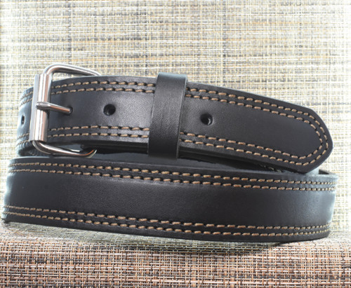 CB3799 CrossBreed® Classic Black Belt . 48 x 1.5 . Double Stitched Bronze Thread . Stainless Buckle