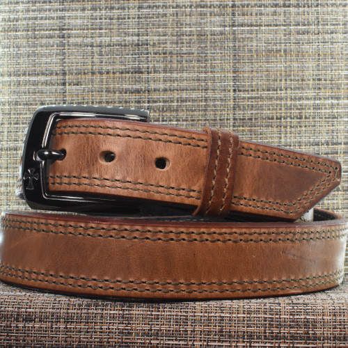 CB3809 CrossBreed® Executive Founders Leather Belt . 44 x 1.5 . Double Stitched Brown Thread . Founders Buckle . Velcro Lined