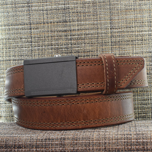 CB3836 CrossBreed® CrossOver Founders Leather Belt . 36 x 1.5 . Double Stitched Brown Thread . Tungsten Buckle