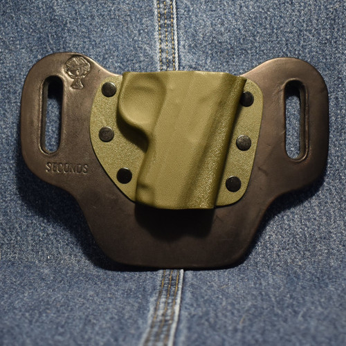 15559 CrossBreed® DropSlide KIMBER MICRO 380 . Right Hand . Black Cow . Olive Drab Pocket . 19