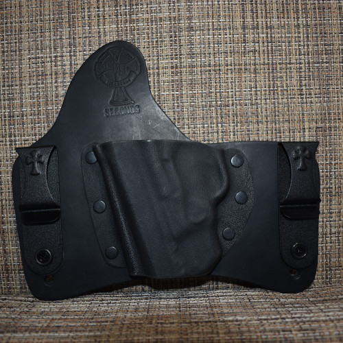 17162 CrossBreed® SuperTuck . SMITH & WESSON SHIELD 45 with FACTORY BUILT IN LASER . Left Hand . Black Cow . Combat Cut