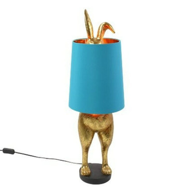 Hiding Bunny Table Lamp With Turquoise Shade