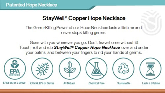 Pure Copper Hope Necklace | Patented StayWell Copper GermStopper Roller with Beaded Chain | Pure Copper