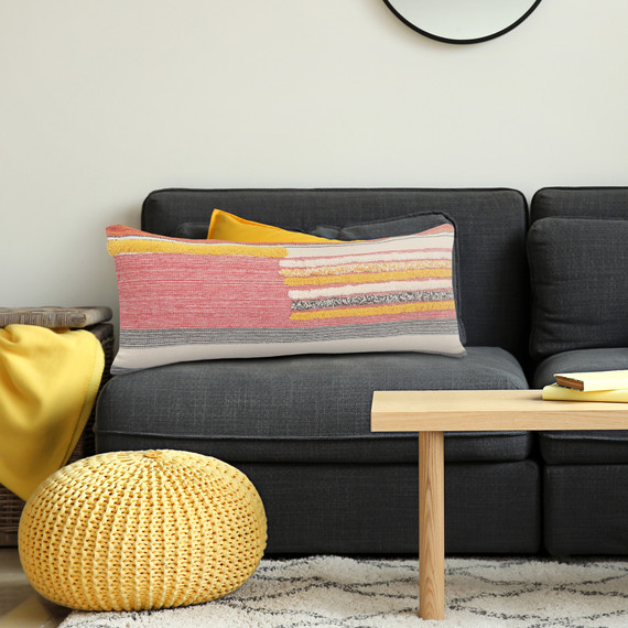 LR Home Multi Weave or White Lumbar Pillow -  Multi Striped Modern Image 3