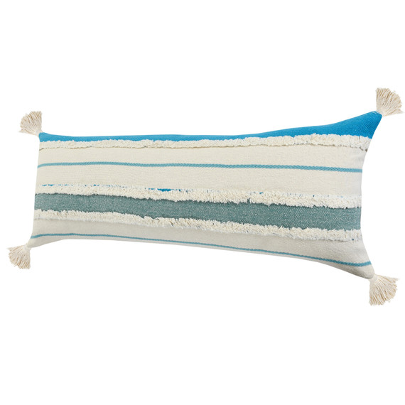 LR Home Multi Weave or White Lumbar Pillow -  Turquoise Quarry Tassel Image 1